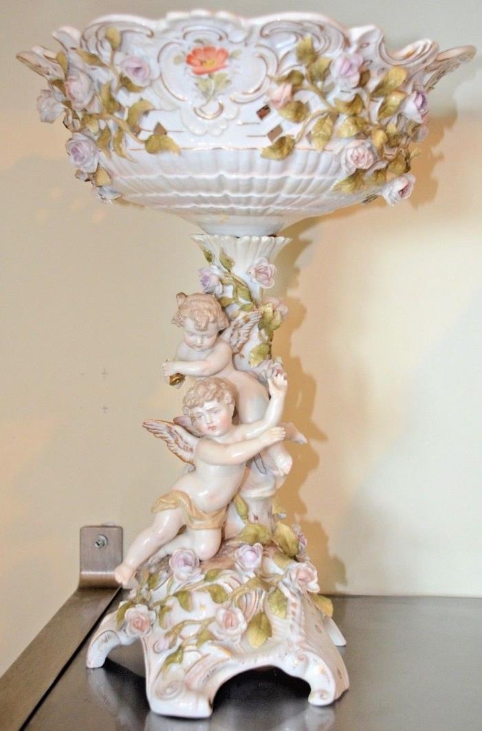 Antique German Volkstedt Large Porcelain Centerpiece Figural Cherubs Compote