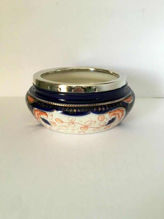 Antique Imari Style Bowl with Silver Plate Rim