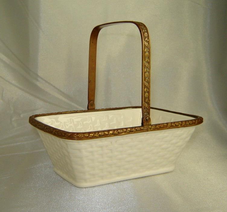Antique WACHTERSBACH Ivory Porcelain Basket w/ Hinged Brass Handle (Germany)