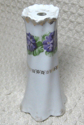 Antique Bavarian Porcelain Hat Pin Holder, Zeh, Scherzer & Co., Purple Floral