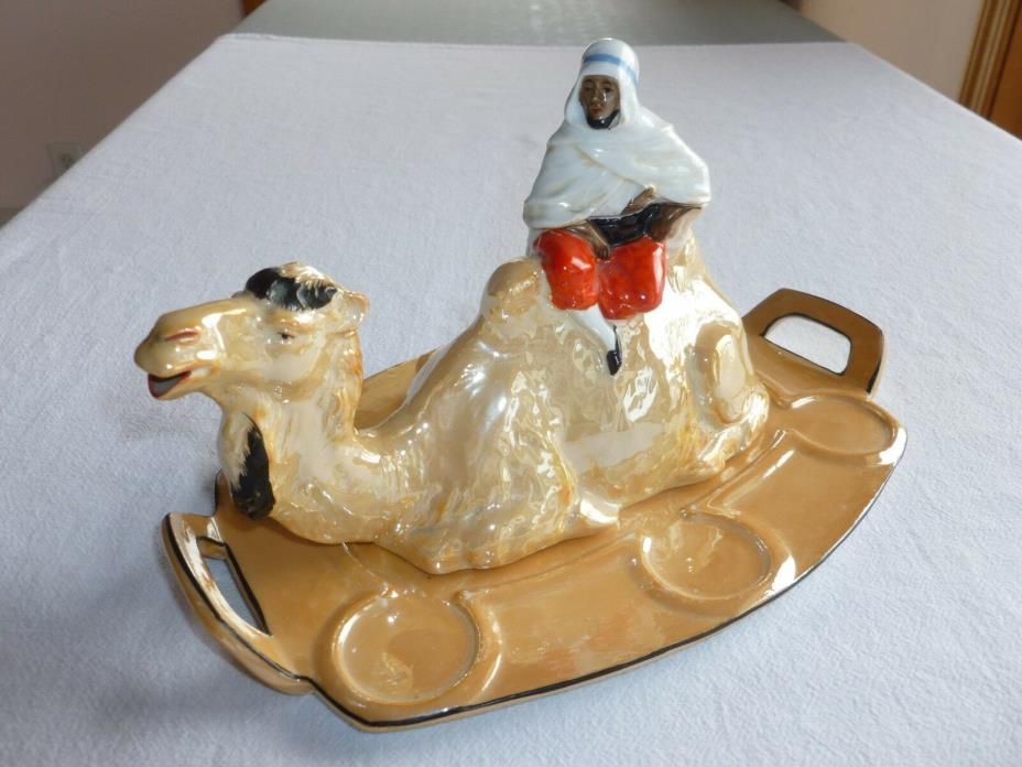 Vintage Porcelain Bedouin Man on Camel - Figural Bottle Decanter w Tray Germany