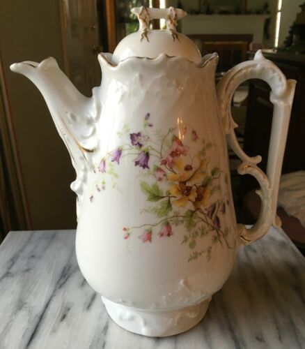 Antique/Vintage Coffee Or Tea Pot Painted Spring Flowers Numbered