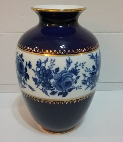 Royal Porzellan Bavaria KPM Germany Handarbeit Echt Cobalt Blue Vase  26 #77/4