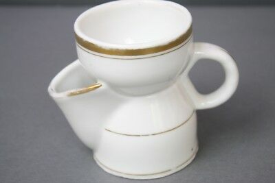Old Paris Antique Shaving Cup w Spout Pitcher White Gold Rare