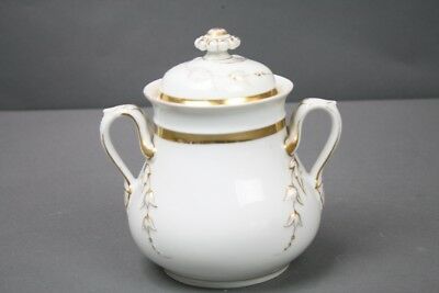 Haviland Limoges Sugar Pot Canister Old Paris White Gold Trim Antique French