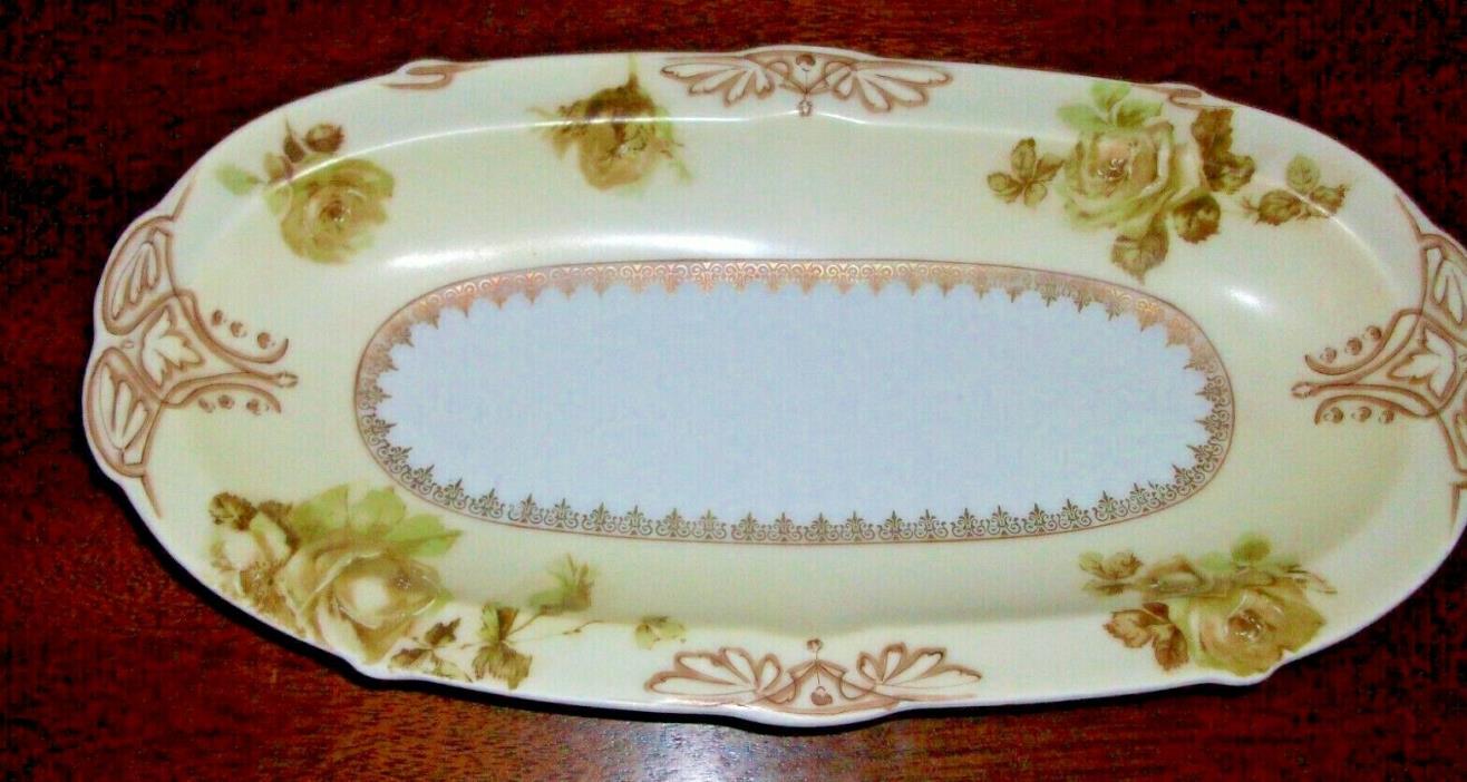 OHME Silesia Antique Celery Dish Old Ivory Pattern 16 Roses circa 1900