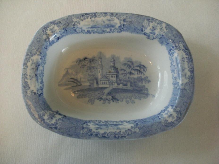 Antique Staffordshire Blue Transferware Soap Dish Oriental