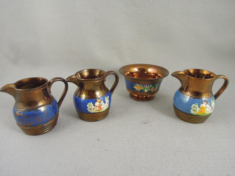 Luster Ware Copper and Blue Pitchers Antique