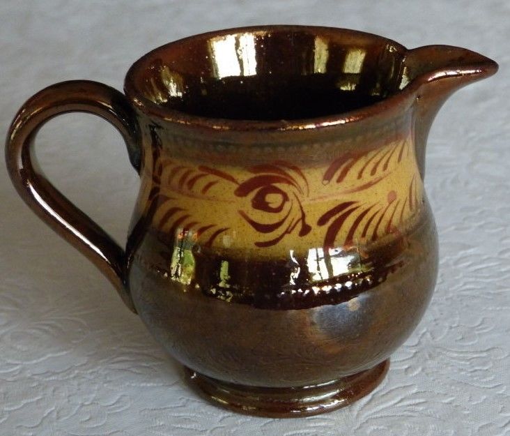 Antique Copper Lusterware Luster Ware Pitcher Yellow Floral Design #70