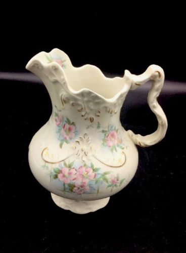 Antique Wash Pitcher with Flowers & Gold Accents Sebring