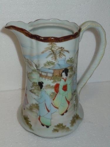 Porcelain 7.5in. Pitcher Pouring Jug W/ Asian Chinese Painted Art People Scenery
