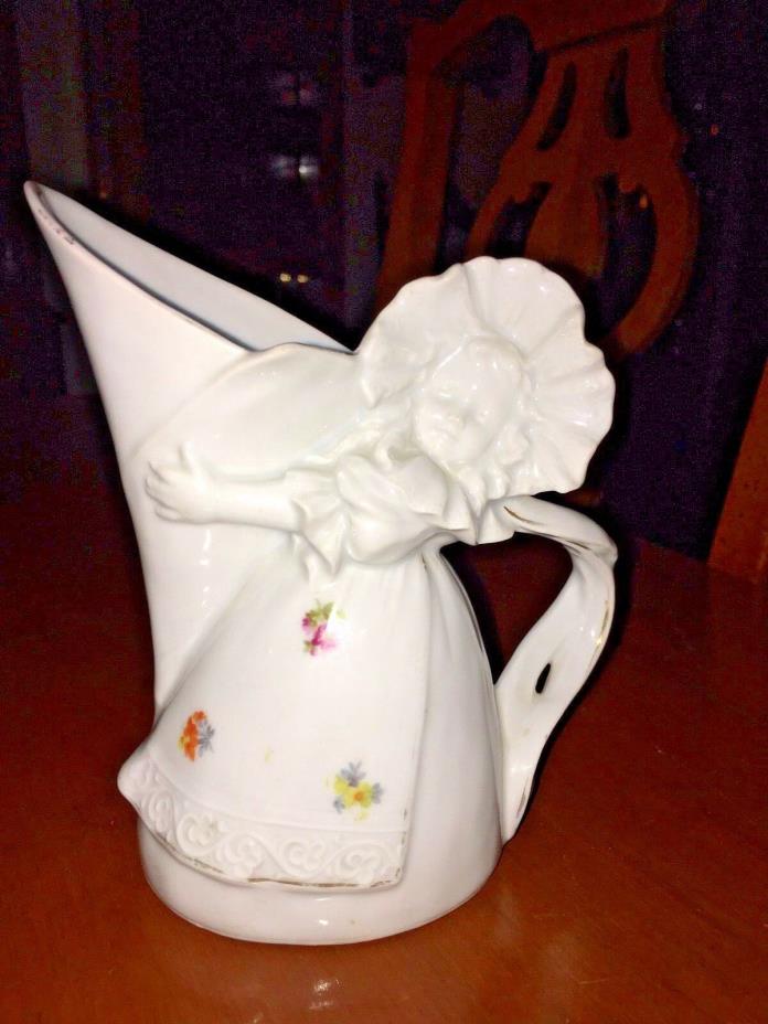 Antique Victorian Pitcher With A Little Girl   No Reserve