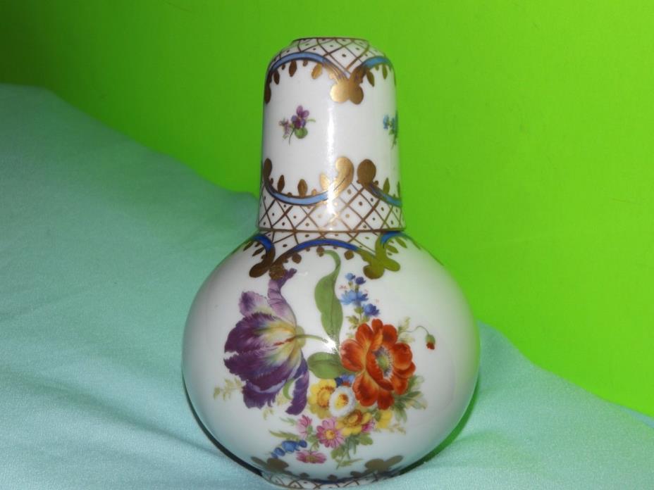 Vintage Elios ITALY Stunning FLORAL Hand Painted CARAFE w Gold Gilt Porcelain