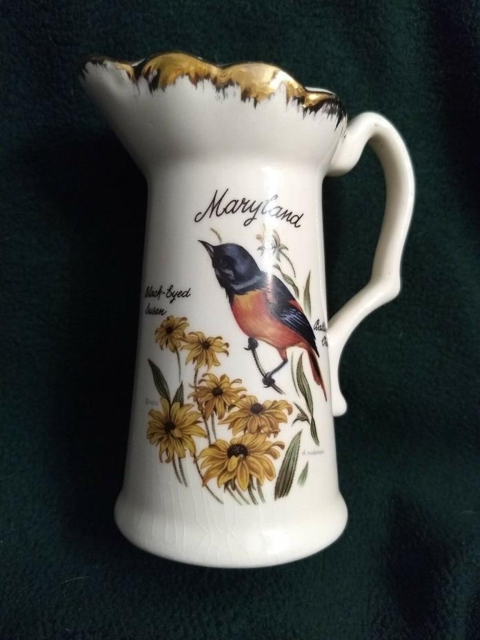 Vintage Maryland Souvenir T&J Vase with State Bird and Flower