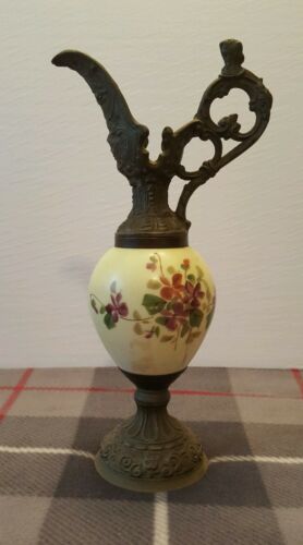 Antique Victorian Cast Iron Ornate Ewer Hand-Painted Floral Design 13