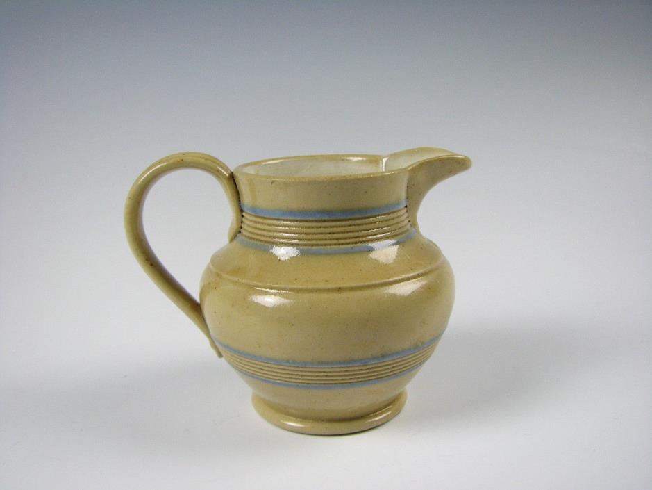 Antique Yelloware Miniature Pitcher with Blue Slip Banding