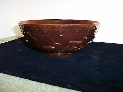 DEER IN WOODS RAISED MOTIF ANTIQUE COPPER  LUSTER POTTERY BOWL 8