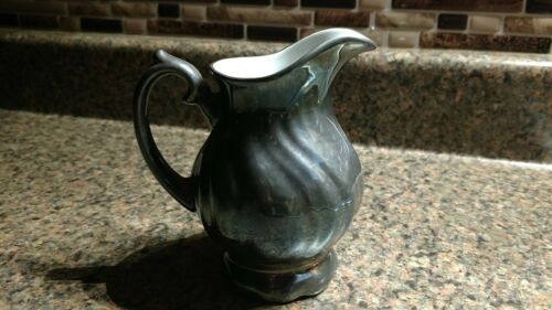 VINTAGE LUSTER WARE PITCHER Creamer Porcelain Silver Pewter Design kk