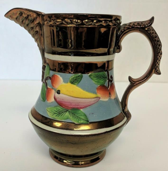 Vintage Luster Pitcher with Embossed Fruit Flowers 5 Inches Tall