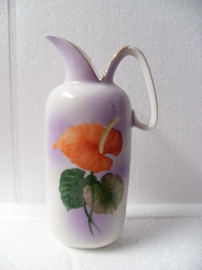 Vintage Orange Antherium Flower Porcelain Pitcher Ewer