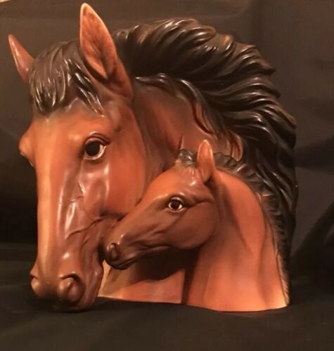 Large #9656 Napco Ware Chestnut Morgan Mare with Foal Horse Head Planter Vase