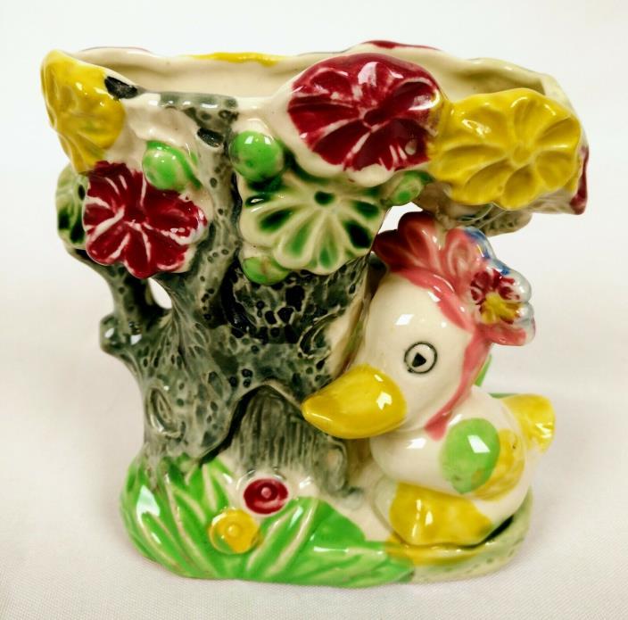 Vintage Ceramic Nursery Planter Baby Duck Bud Vase Wall Pocket Shafford Japan