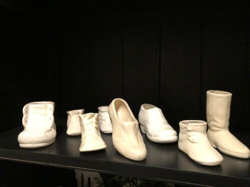 Cream Vintage Ivory Planters  Shoes Boot Booties Baby Slippers USA POTTERY Lot
