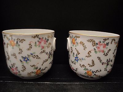 2 Vtg Mehun France Porcelain Small Cachepots Planter Bowls Floral Hand Painted