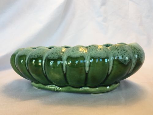MINT! McCoy Pottery Drip Glaze SCALLOPED BOWL PLANTER! Lt Green Olive USA