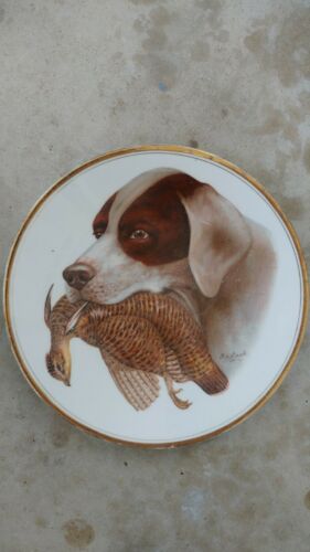 Antique portrait plate hunting dog and bird signed artist R K Beck Fabulous NICE