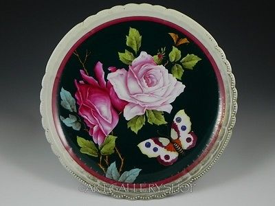 Antique Imperial PSL Ophelia Austria PLATE CHARGER HANDPAINTED ROSES & BUTTERFLY
