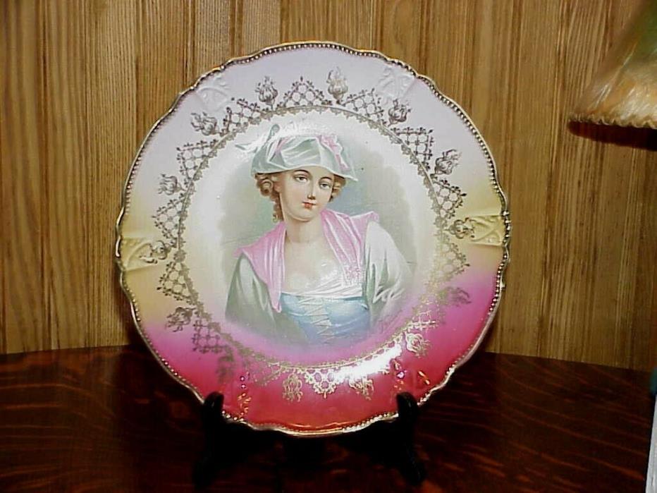 Vintage French Antique Lady Portrait Plate Lavender Pink Background V Bernard