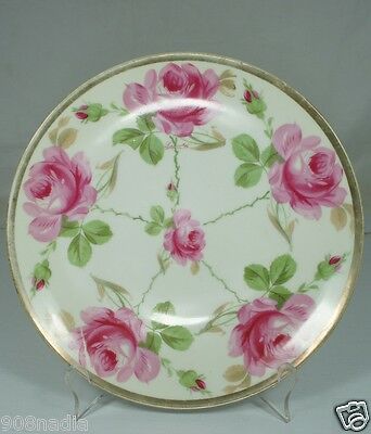 ANTIQUE PLATE WHITE,PINK ROSE FLOWERS,GREEN LEAVES,SIGNED,ROYAL AUSTRIA