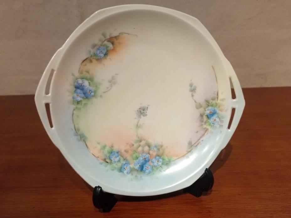 MZ Austria PIERCED 2 Handled FORGET ME NOTS Hand Painted CABINET PLATE Signed