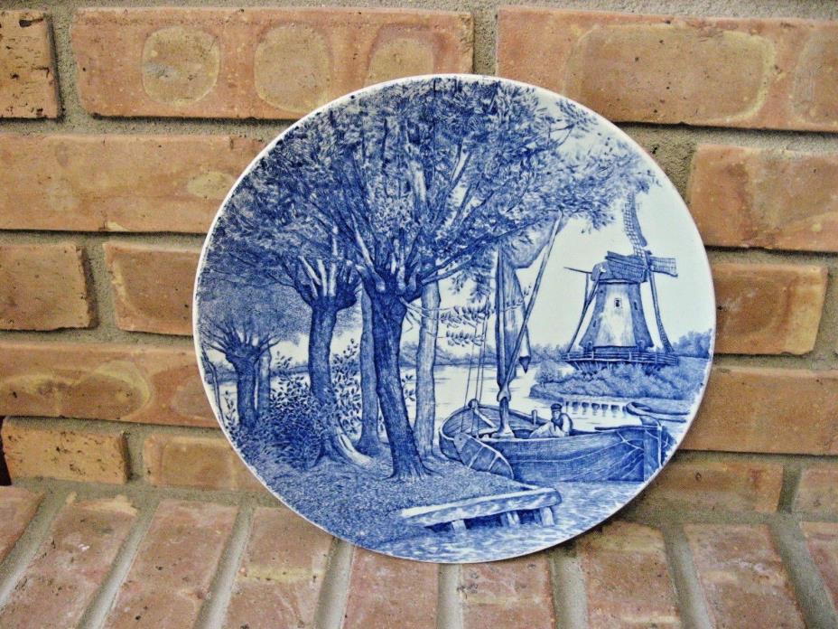 ANTIQUE BOCH DELFT BLUE/WHITE PORCELAIN  11 3/8” PLATE WINDMILL