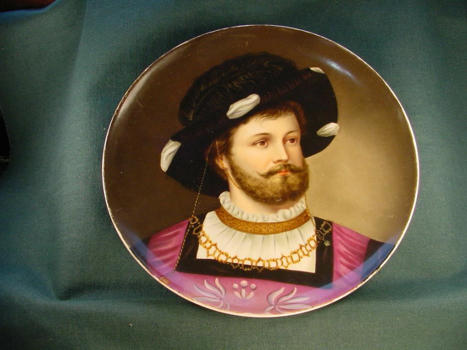 Antique Man with Beard Hand Painted Porcelain Portrait Cabinet 10
