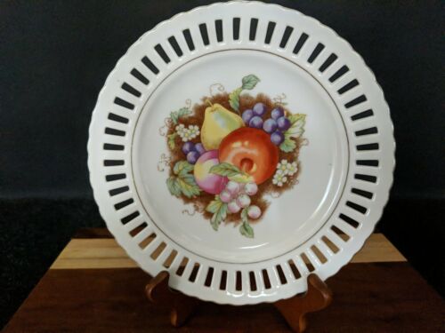Vintage Porcelain Reticulated Decorative Plate with Fruits - Measures 8 1/2