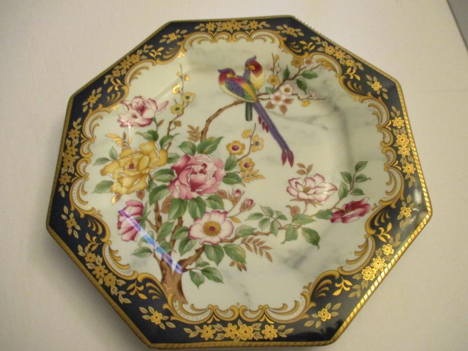 Vintage Blue Cobalt Gold Gilt Exotic Birds Floral Pattern Porcelain Plate Signed