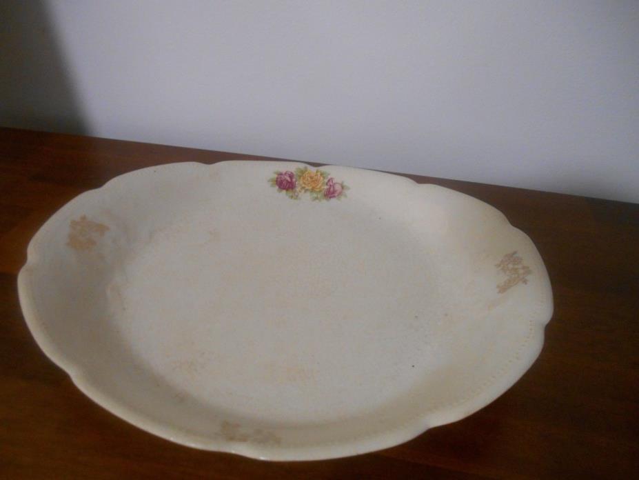 Old Farmhouse Rustic Platter Embossed Wreath Red Yellow Roses White Gold Filgree