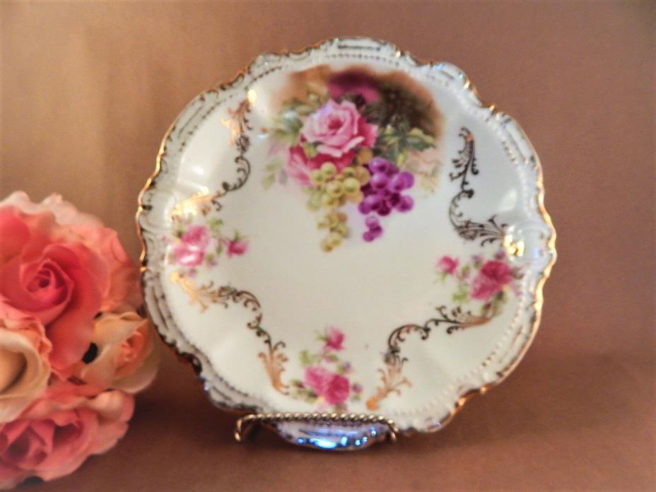 Decorative Plate Antique 1920s Moschendorf Porcelain Dish Handpainted Pink Roses
