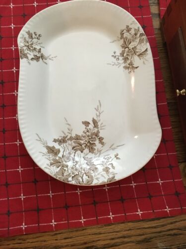 Johnson Bros. Columbia Semi-Porcelain Brown & White Transferware Platter 14”x10