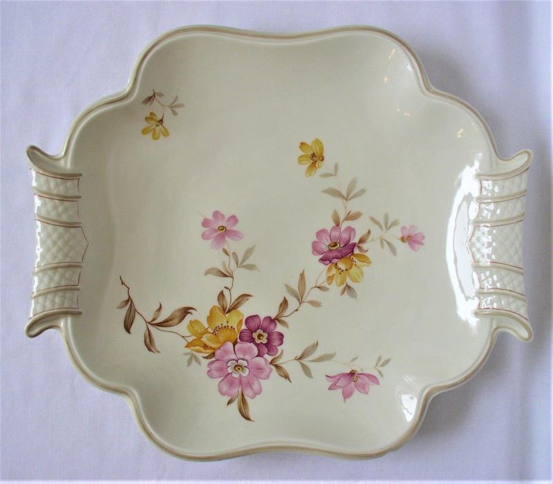 Antique Weimar Porcelain China Square Handled Platter Floral Ivory Germany 1920s