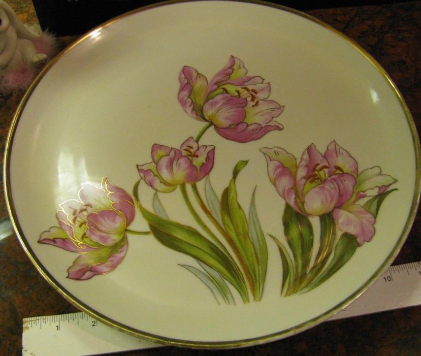 Vintage Porcelain Gold Trimmed Rose Pink Tulips 12