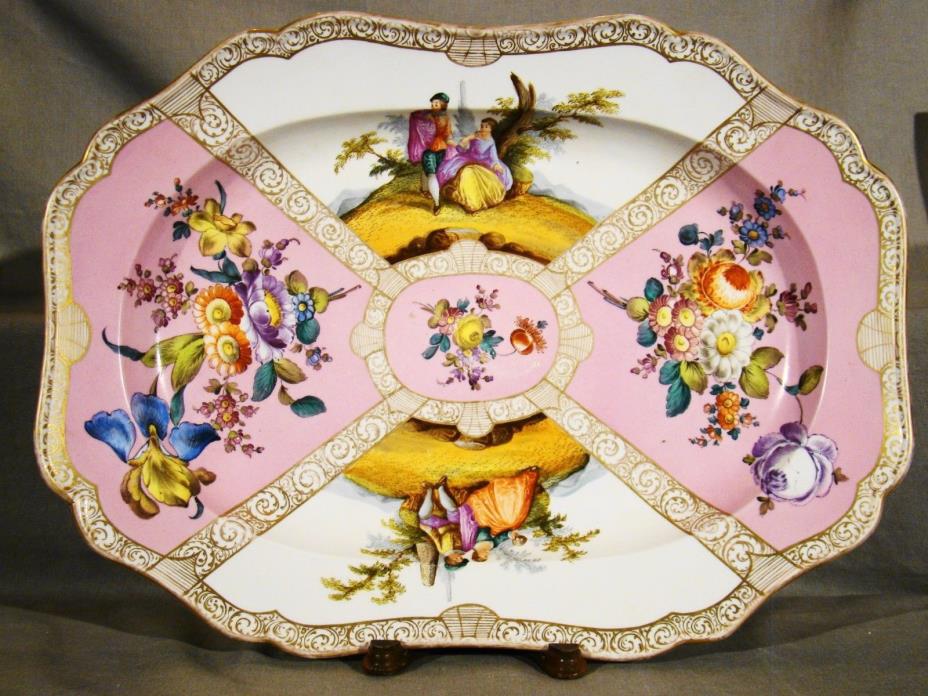 Antique Meissen Hand Painted Rococo Revival Platter Meat Dish 1852-1860