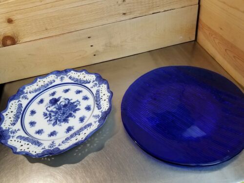 USED Pair Blue Large Platters