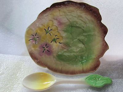 Antique Avon Ware Mustard dish& spoon,Made in England/1900-1940/ceramic& porceli