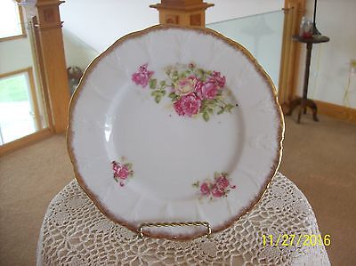 Rose Blossom Floral Spray Gilt Gold Trim Porcelain Decorative Vintage Plate