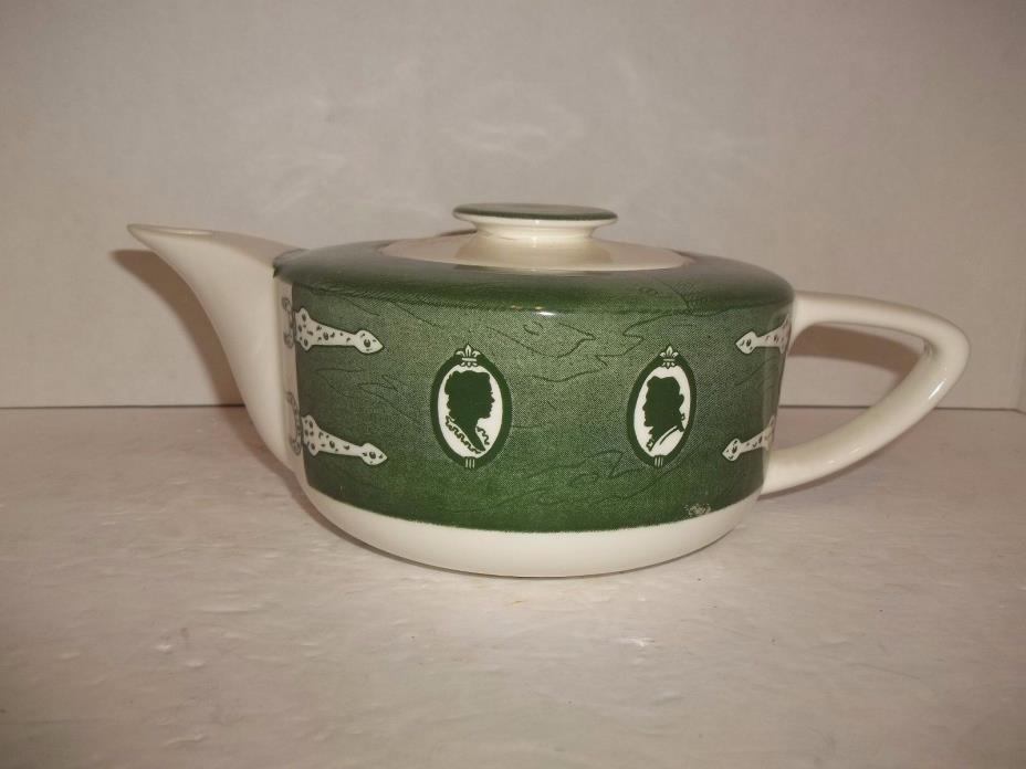 Vintage Royal Green Colonial Homestead Cameo Victorian Pattern Tea Pot