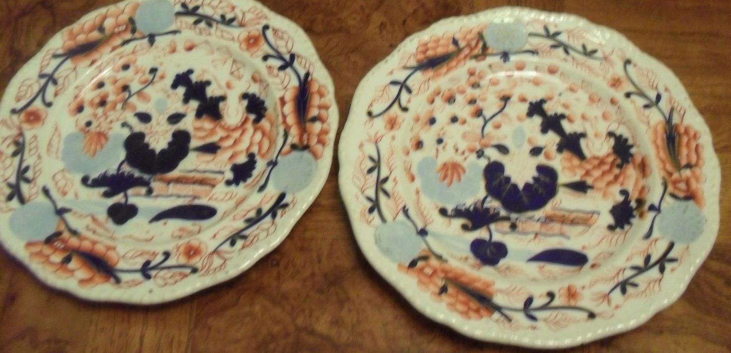 Antique Gaudy Welsh Plates Hand Painted