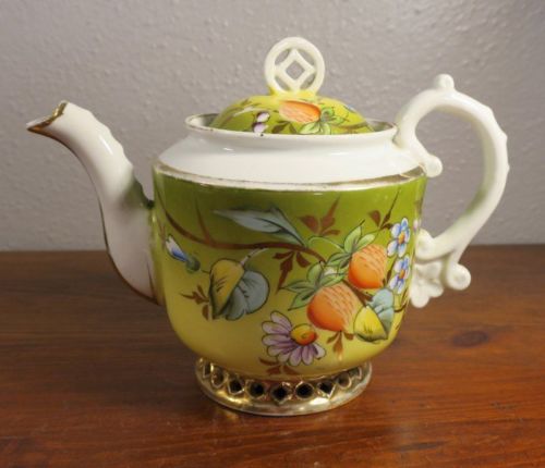 Antique 19th Century Gardner Russian Porcelain Teapot Fruit Strawberry & Flowers
